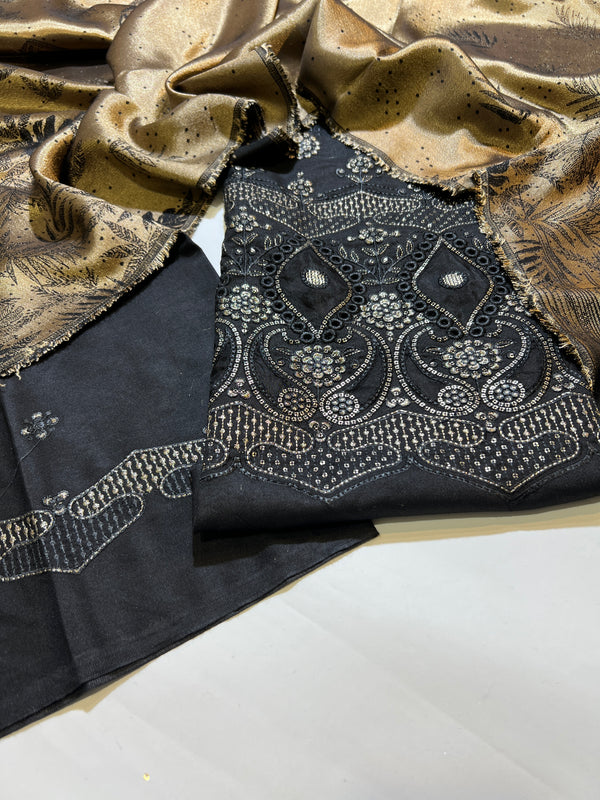 EMBROIDED DHANAK PEACH WOOL 3 pc KAANI SHAWL