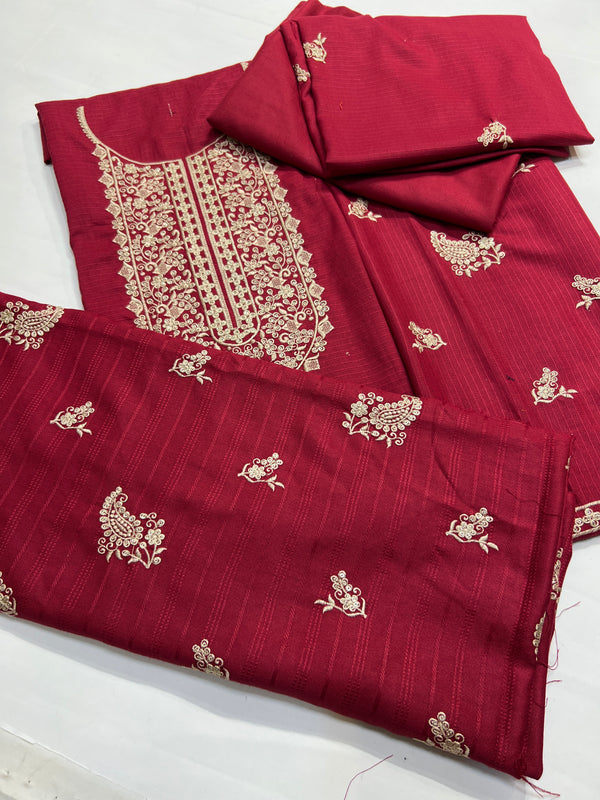 EMBROIDED DHANAK PEACH WOOL 3 pc SHAWL