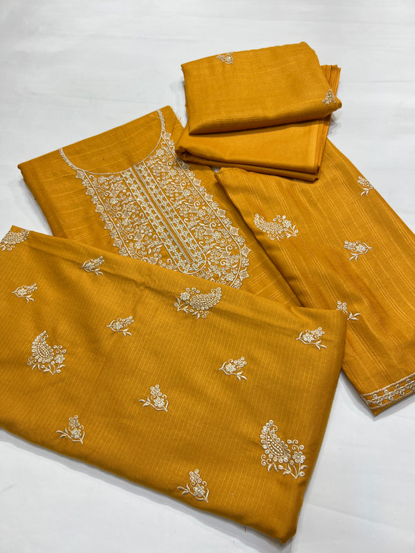 EMBROIDED DHANAK PEACH WOOL 3 pc SHAWL