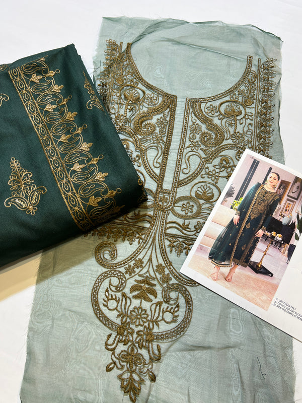 EMBROIDED DHANAK PEACH WOOL 3 pc SHAWL