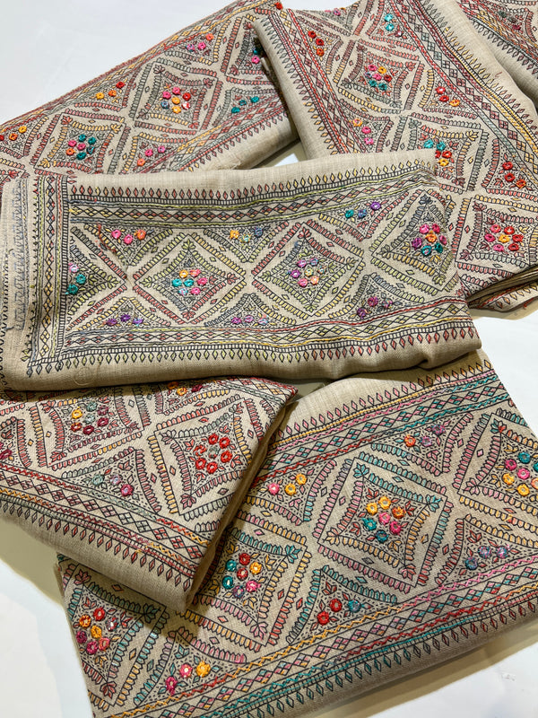 KASHMIRI KACHA TANKA PASHMINA SHISHA WORK SHAWL